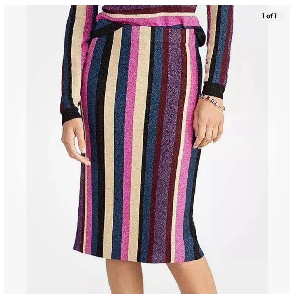 Rachel Roy Dark Pink Stripe Metallic Pencil stretch Skirt Pink Size M NWOT